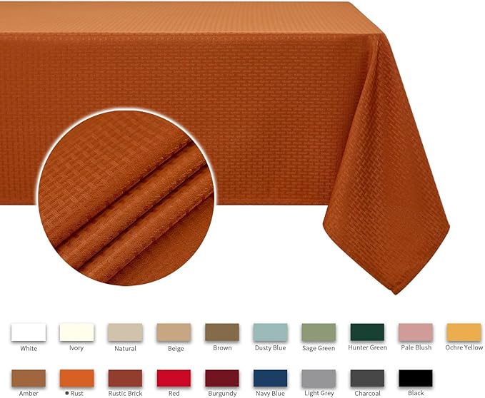 maxmill Fall Tablecloth Stain Resistant Waterproof Wrinkle Resistant Spillproof Washable Soft Weave Texture Table Cloth for Dining Room, Harvest Thanksgiving Dinner, Rectangle 60 x 140 Inch, Rust