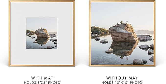 HAUS AND HUES 10x10 Picture Frame with Real Glass & Brass Premium-Grade Metal Matted to 5x5 - Aluminum 10x10 Frame - Includes Hanging Kit - Ideal for Home, Office (10x10 in, Brass)