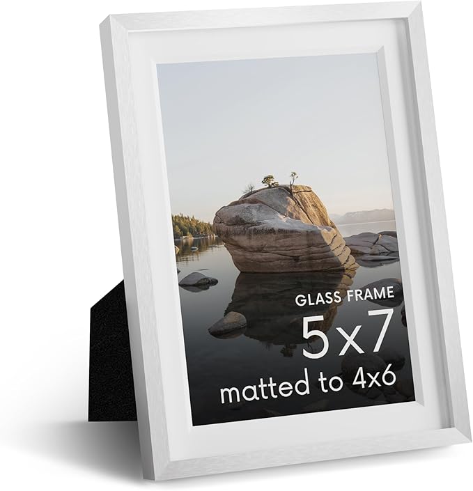 HAUS AND HUES 5x7 Picture Frame with Real Glass & White Premium-Grade Metal Matted to 4x6 - Aluminum 5x7 Photo Frame - Includes Easel Back, Hanging Kit - Ideal for Home, Office (5x7 in, White)