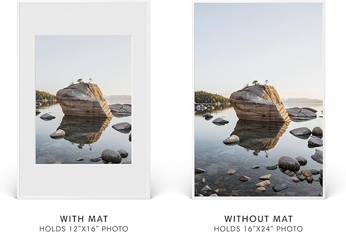 HAUS AND HUES 16x24 Picture Frame with Real Glass & White Premium-Grade Metal Matted to 12x16 - Aluminum Poster Frame 16x24 - Includes Hanging Kit - Ideal for Home, Office (16x24 in, White)