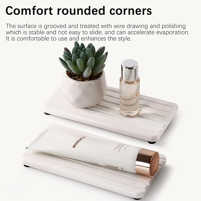 2 PCS Water Absorbent Diatomite Coasters (7.1" x 3.5"), Grooved Design, Water Absorbing Stone Used for Hand Soaps & Plants & toiletries in The Modern Home