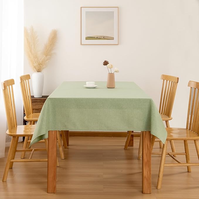 Hiasan 2 Pack Faux Linen Rectangle Tablecloth - Wrinkle and Stain Resistant Washable Table Cloth for Kitchen Dining Room Holiday Table Cover for Party Dinner, Green, 54 x 108 Inch