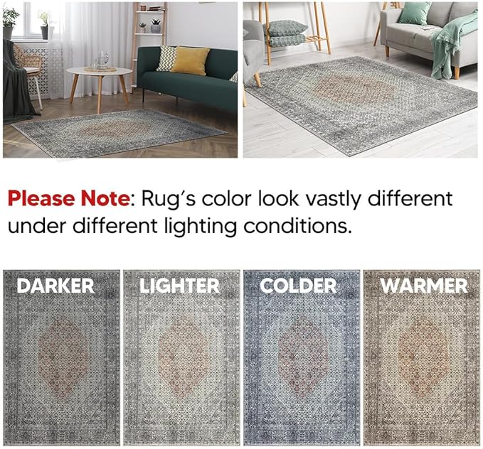 Keen Home Design 2x12 Rug - Machine Washable Runner Rug with Non-Slip Backing, Ideal for Hallway, Entryway, Kitchen, Laundry Room - Vintage, Easy Clean, Durable, Low Pile - (2'6" x 12')