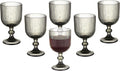 Vintage Wine Glasses Set of 6, 11 Ounces Colored Glass Water Goblets, Unique Embossed Pattern High Clear Stemmed Glassware Wedding Party Bar Glass Drinking Cups Fancy Glasses Vertical Line Grey