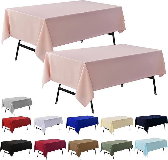 2-Pack 60x102 inch Dusty Pink Table Cloths, Solid Stain and Wrinkle Resistant Oblong Tablecloth, Premium Plain Weave Polyester Fabric Rectangle Table Linen Covers for Hotel, Wedding