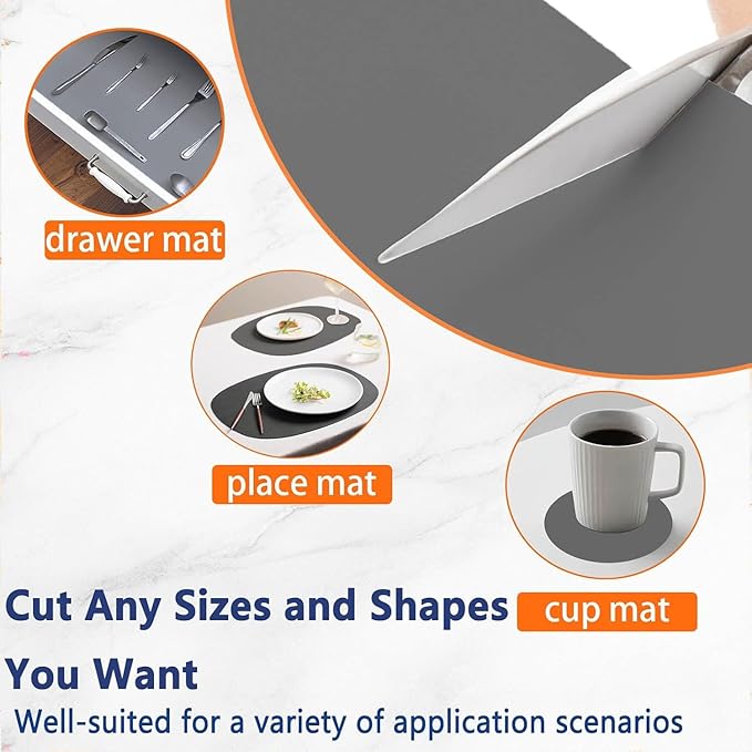 72''x16'' Extra Large Silicone Mat for Kitchen Counter, Heat Resistant Countertop Protector, Non-Slip Waterproof Kitchen Island Mat, Easy to Clean, Dark Gray