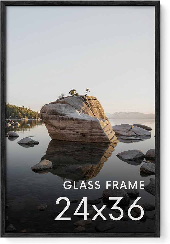 HAUS AND HUES 24x36 Picture Frame with Real Glass & Black American Oak - Includes Vertical Horizontal Hanging Hardware - Ideal for Home, Room, Office (24x36 in, Black)