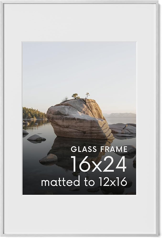 HAUS AND HUES 16x24 Picture Frame with Real Glass & Silver Premium-Grade Metal Matted to 12x16 - Aluminum 16x24 Frame - Includes Hanging Kit - Ideal for Home, Office (16x24 in, Silver)