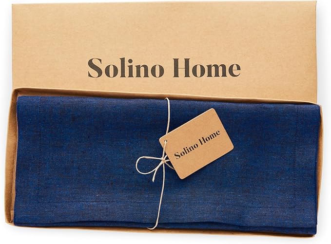 Solino Home Linen Royal Blue Table Runner 108 Inches Long - Athena, 100% Pure Linen 14 x 108 Inch Table Runner