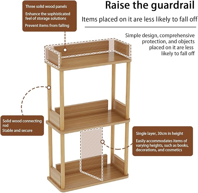 Desktop Organizer Shelf, Multi Tier Wood Tabletop Bookshelf, Space Saving Countertop Storage Rack for Office, Bedroom, Living Room(Warm White,19.6 * 7.8 * 26.7in)