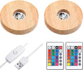 2 Pcs Light LED Base Wood LED Display Base for Glass Art Valentine Decor Crystal Acrylic Resin, 16 Colored USB Light with Remote Wooden Round Lamp Stand for 3D Crystal Ball Room Home Decor(Wood Color)