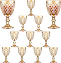 12 Pcs Vintage Wine Glasses, 10 Ounce Colored Glass Water Goblets, Unique Embossed Pattern High Clear Stemmed Glassware Wedding Party Bar Glass Drinking Cups, Diamond Amber Glasses Set of 12