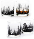 Black Lantern Set of 4 Whiskey Glasses - Nature Themed Drinking Glasses - Set of Four 11oz. Glasses - Premium Rock Glass Set for Whisky Scotch Cocktails and Bourbon (Forest Landscape)