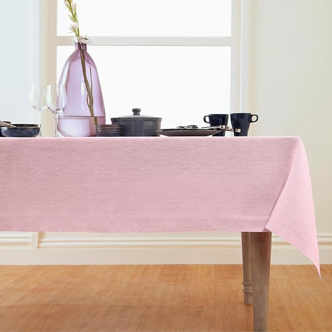 Solino Home Linen Tablecloth 60 x 156 Inch - 100% Pure Linen Bubblegum Pink Table Cloth for Rectangle Tables - Athena, Machine Washable Tablecloth for Valentines, Spring, Easter