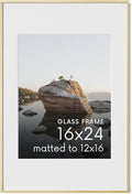 HAUS AND HUES 16x24 Picture Frame with Real Glass & Gold Premium-Grade Metal Matted to 12x16 - Aluminum 16x24 Frame - Includes Hanging Kit - Ideal for Home, Office (16x24 in, Gold)