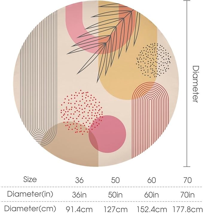 Mid Century Boho Round Tablecloth, Abstract Modern Sun Arch Curve Leaves Geometric Print Tablecloth for Home Party Dining Room Kitchen Decor 60Inch(152cm)