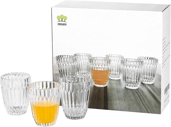 Hand Blown Juice Glasses 7.9 oz set of 6 Vintage Pattern Water Glasses Set Drinking Tumblers for All Occasions
