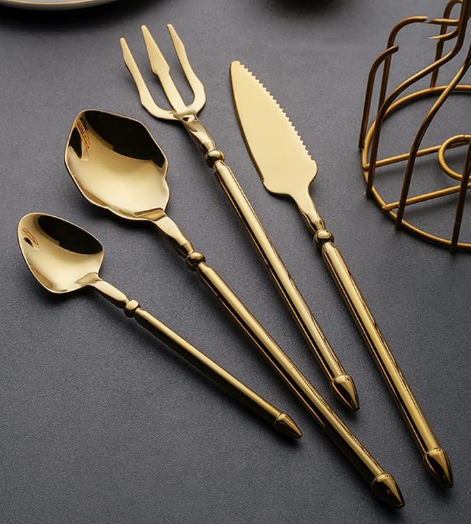 Gold Silverware Set for 16 Durable 18/10 Stainless Steel Flatware Set Creative Styles 64 Piece Modern Cutlery Tableware Utensils Set for Home Kitchen Wedding Restaurant Knives forks and Spoons