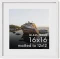 Haus and Hues 16x16 Picture Frame with Real Glass & White American Oak Matted to 12x12 - Oak 16x16 Frame With Mat - Includes Vertical & Horizontal Hang - Ideal for Home, Room, Office (16x16 in, White)