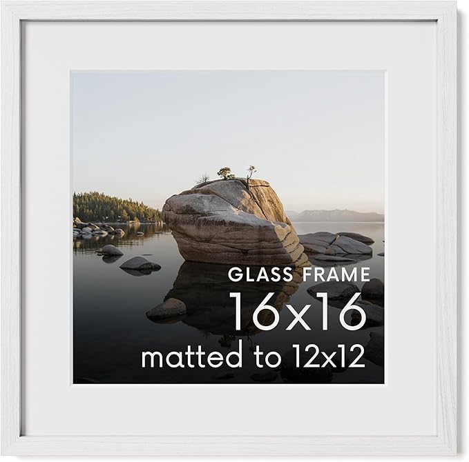 Haus and Hues 16x16 Picture Frame with Real Glass & White American Oak Matted to 12x12 - Oak 16x16 Frame With Mat - Includes Vertical & Horizontal Hang - Ideal for Home, Room, Office (16x16 in, White)