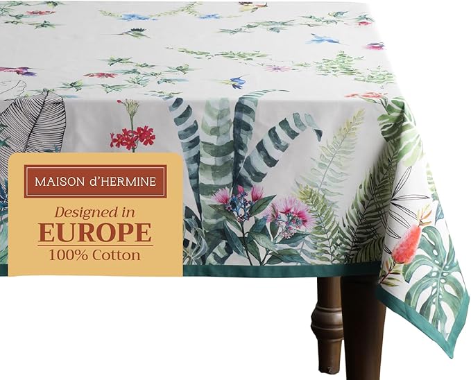 Maison d' Hermine Table Cloth Rectangle Table 100% Cotton 70 x 90 Inches Tablecloth Reusable Decorative for Dining Room Farmhouse Home Valentines Day Decorations Spring Summer - Tropiques