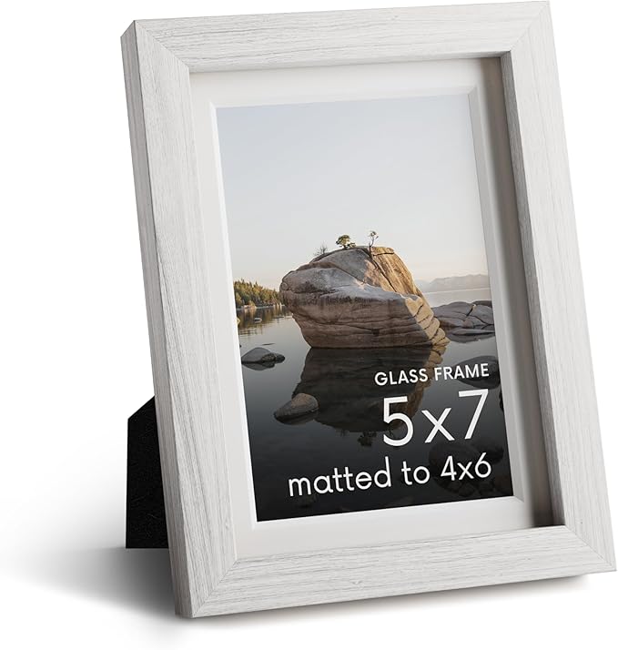 HAUS AND HUES 5x7 Picture Frame with Real Glass and White Oak Matted to 4x6 - Oak 5x7 Picture Frame - Includes American Oak, Easel Back, Vertical Hang - Ideal for Home, Room, Office (5x7 in, White)