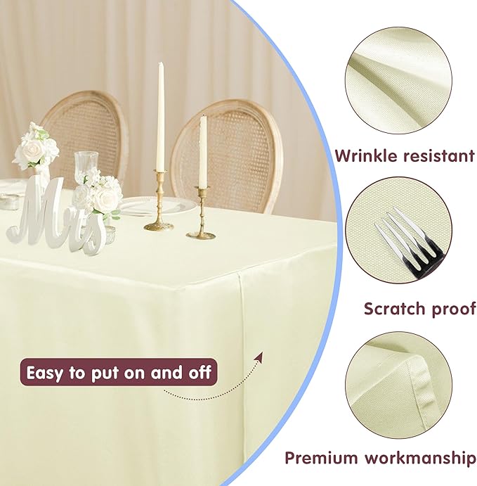 HolidayIdeas Fitted Table Covers for 6 Foot Tables - 72 x 30 Inch - 4 Pack Rectangle Butter Cream Tableclothes Fabric Tablecloth for Folding Table, Parties, Holiday Dinner, Wedding, Trade Show