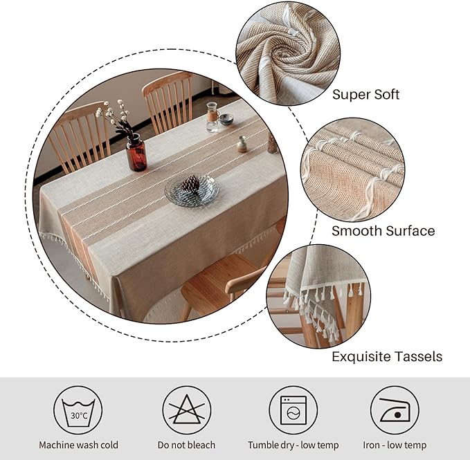 Deep Dream Tablecloths, Waterproof Table Cloth, Linens Wrinkle Free Anti-Fading, Rustic Table Cover Decoration for Kitchen Dinning Christmas (Rectangle/Oblong, 55''x70'',4-6 Seats, Light Coffee)