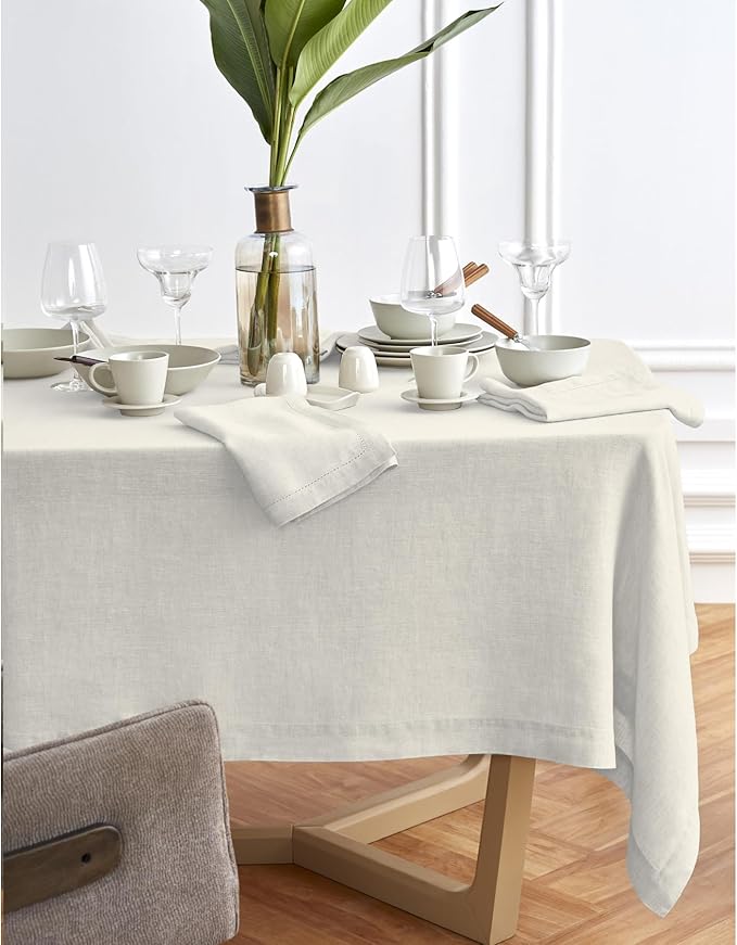 Solino Home Linen Tablecloth 70 x 132 Inch - 100% Pure Linen Light Flax Table Cloth for Rectangle Tables - Sonoma, Machine Washable Tablecloth for Spring, Easter