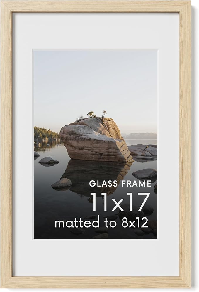 HAUS AND HUES 11x17 Picture Frame with Real Glass and Natural American Oak Matted to 8x12 - Oak Glass Picture Frame - Includes Vertical & Horizontal Hang - Ideal for Home, Office (11x17 in, Natural)