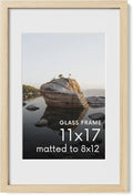 HAUS AND HUES 11x17 Picture Frame with Real Glass and Natural American Oak Matted to 8x12 - Oak Glass Picture Frame - Includes Vertical & Horizontal Hang - Ideal for Home, Office (11x17 in, Natural)