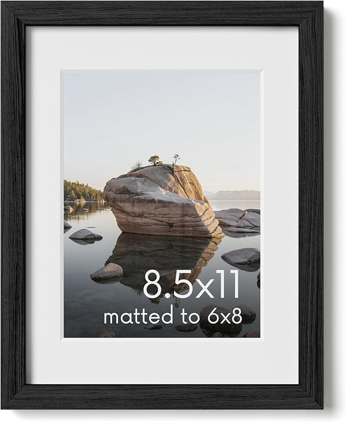 HAUS AND HUES 8.5x11 Picture Frame with Real Glass and Black American Oak Matted to 6x8-8.5 x 11 Picture Frame - Includes Vertical & Horizontal Hang - Ideal for Home, Room, Office (8.5x11 in, Black)
