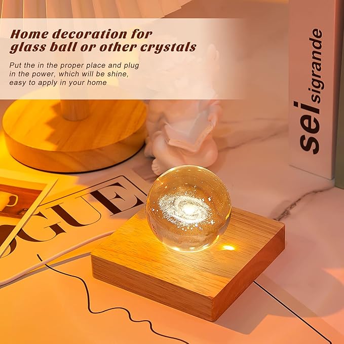 Honoson 8 Pcs Wooden LED Display Base Lighted Base for Crystal Art Wood Display for Glass Art 3D Crystal Warm Light(Round and Square Surface Style)