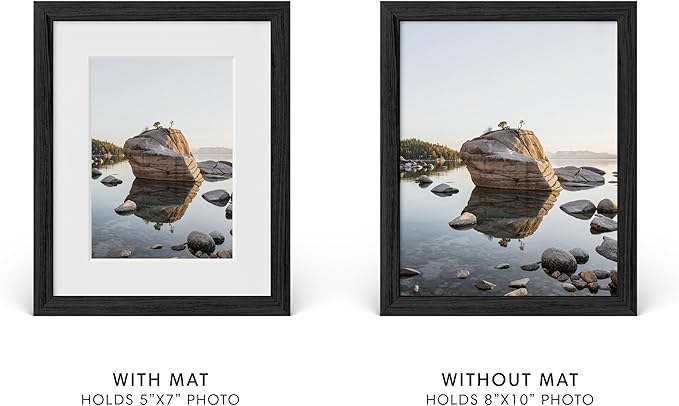 HAUS AND HUES 8x10 Picture Frame with Real Glass and Black Oak Matted to 5x7 - Oak Black Picture Frame - Includes American Oak, Easel Back, Vertical Hang - Ideal for Home, Office (8x10 in, Black)