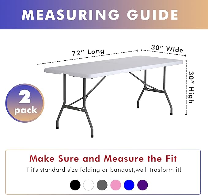 Nasitos 2 Pack Black Table Cloth 6 Foot-Spandex Fitted Tablecloth Rectangle Tables, Open Back Stretch Folding Trade Show Table Covers Fabric Washable & Wrinkle Resistant for Parties, Wedding, Event