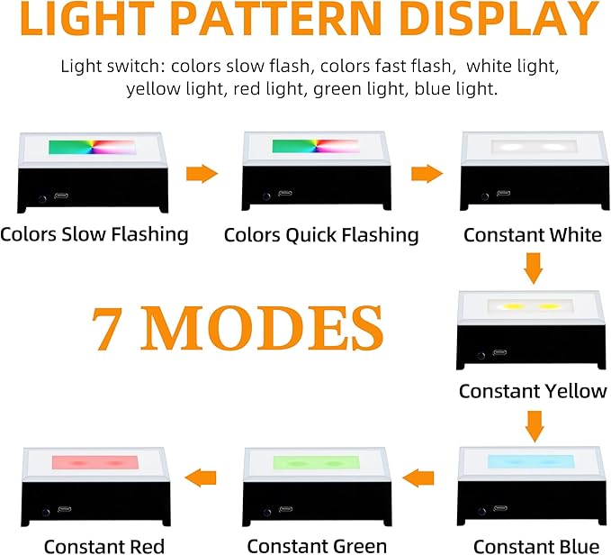 EUSTUMA LED Light Base Rectangle Display Stand In A Variety of Colors,Lighted Up Stand Color Changing Small LED for 3D Glass Crystal Art,Holiday Party Decoration. (Black)