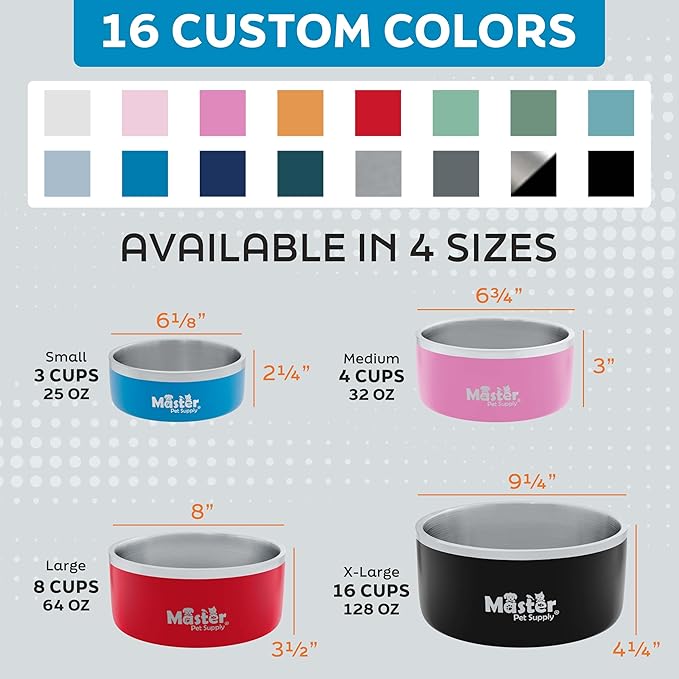 Master Pet Supply Stainless Steel Dog Bowls - 32 oz, Heavy Duty - Rose Quartz, Double Wall Extra-Thick Insulated, Non-Slip Pet Water Bowl for Dogs, Cats & Pets, Anti Rust Metal, Dish Washer Safe