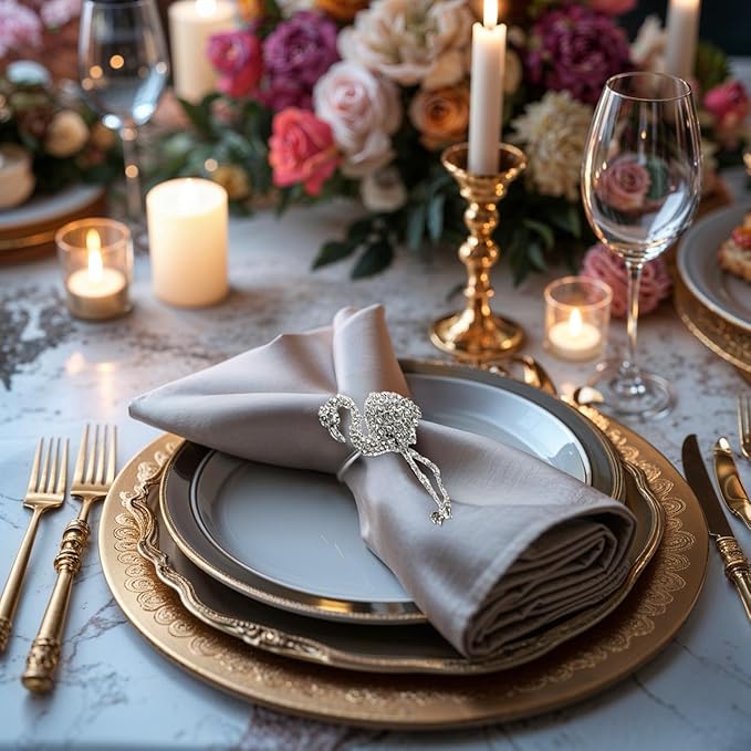 Decozen Set of 8 Silver Napkin Rings in Flamingo Design Festive Table Decor Setting for Holiday Wedding, Birthday, Kitchen, Home Decor Housewarming Gift - Mothers Day Decorations