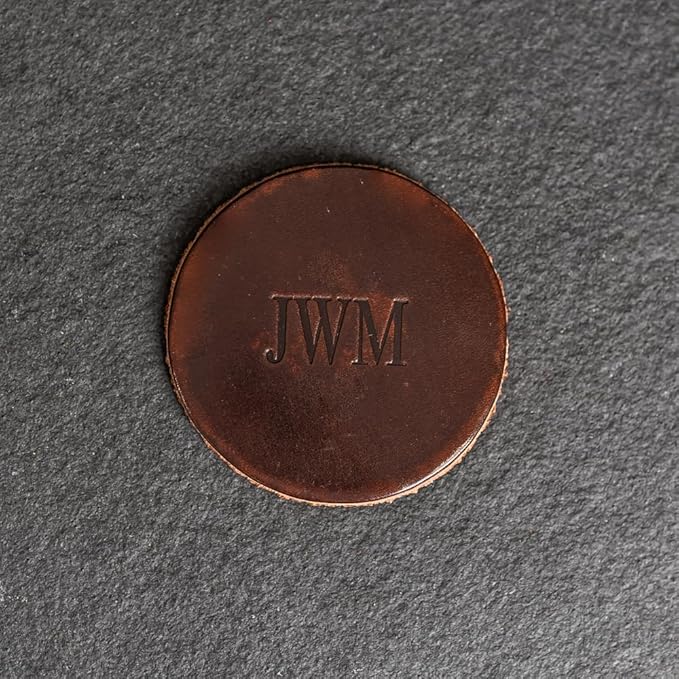 Ox & Pine Personalized Leather Coaster - Sold Individually or in Sets of 4 - Customize Inscription - 100% Full-Grain Leather – 4" Round or 4" Square (Square, Sienna, 1 Individual Coaster)