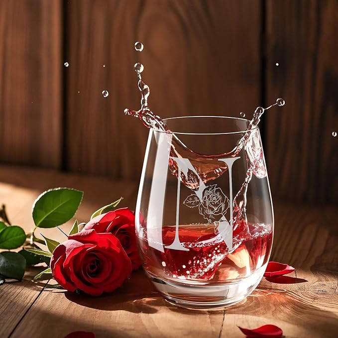 Valentines Day Gifts for Her, Gifts for Women Her Friend Mom Grandma Wife Sister Bridesmaid Nurse, Birthday Galentines Mothers Day Christmas, Personalized Initial Customized Wine Glasses 18OZ(N)