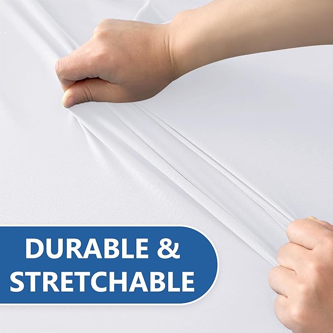 Table Cover for 6 foot Rectangle Tables-6 Pack White Fitted Stretch Tablecloth-Elastic Spandex 6ft Folding Tablecloths for Party, Vendor Booth Display, Banquet Buffet Event, Craft Trade Show