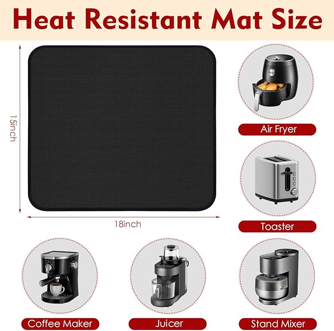 Heat Resistant Mats for Countertop,15x18 in Silicone Heat Resistant Mat for Air Fryer, Fireproof Pad for Coffee Maker,Toaster, Oven, Kitchen Countertop Protector Compatible with Ninja,COSORI, 2PCS