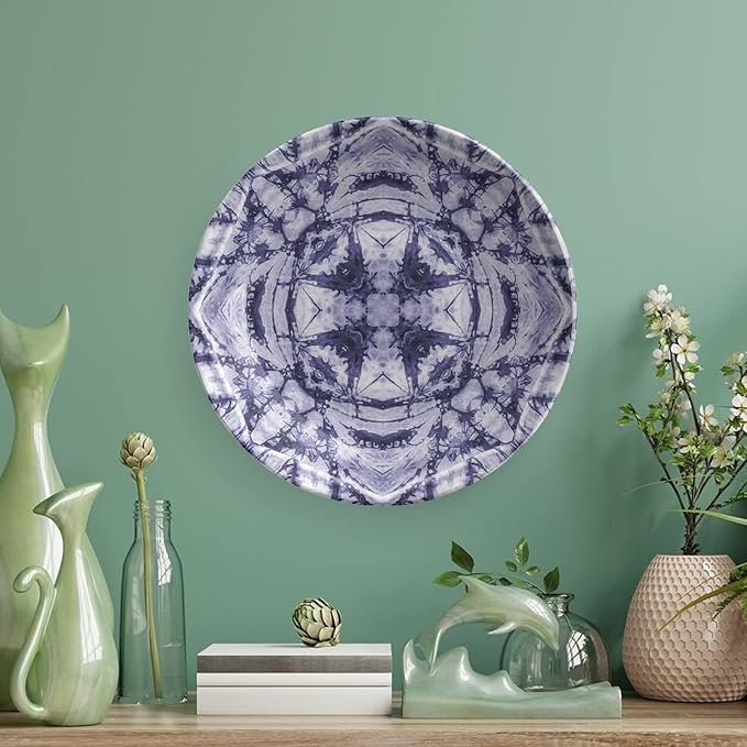 Ceramic Plates, Abstract Decorative Ceramic Plates, Modern Art Generated Resisting Twisting Fractal, 10 Inch, Household Plates Decorative, Lavender Blue Indigo