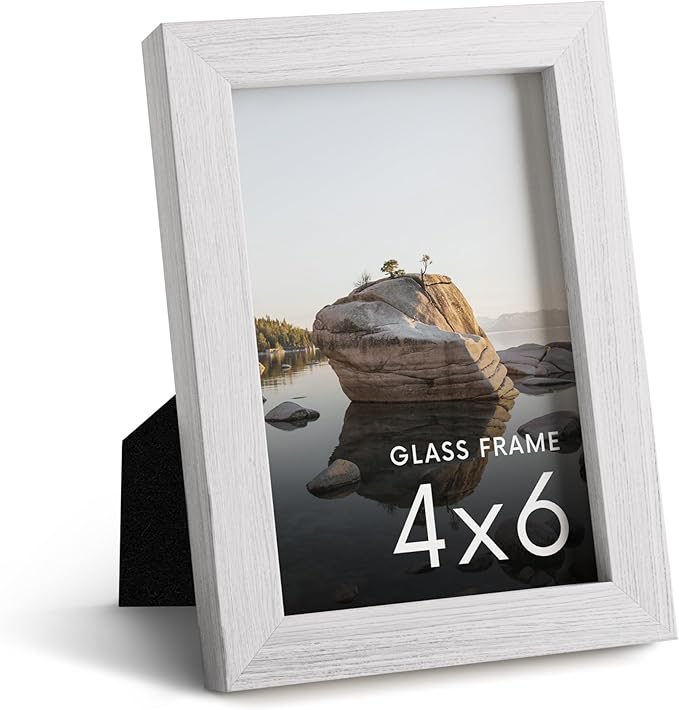 HAUS AND HUES 4x6 Picture Frame with Real Glass and White Oak - Oak 4x6 Picture Frame - Includes Real Glass, American Oak, Easel Back, Vertical Hang - Ideal for Home, Room, Office (4x6 in, White)