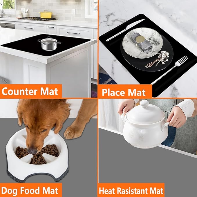 Large Silicone Placemat, 78.7''x15.7''(200cmx40cm) Extra Large Countertop Protector Mat, Heat Resistant Mat for Countertop with Non-Slip, Silicone Mats for Kitchen Counter/Crafts, Black