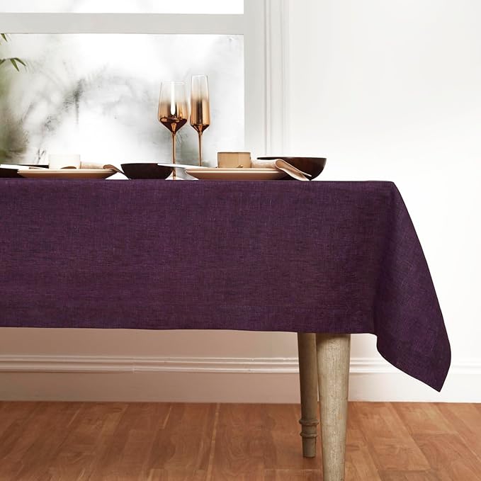 Solino Home Linen Tablecloth 60 x 90 Inch - 100% Pure Linen Grape Table Cloth for Rectangle Tables - Athena, Machine Washable Tablecloth for Winter, Valentines, Spring, Easter