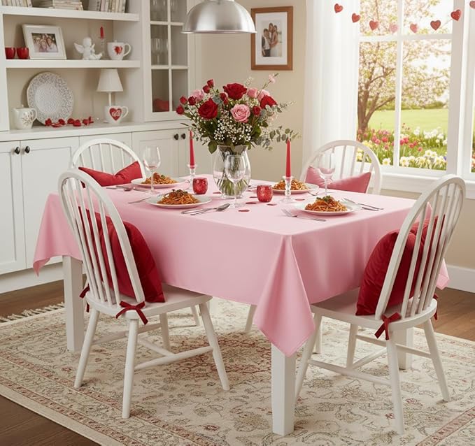 sancua Rectangle Tablecloth - 70 x 108 Inch - Stain and Wrinkle Resistant Washable Polyester Table Cloth, Decorative Fabric Table Cover for Dining Tables, Buffet Parties and Camping, Pink