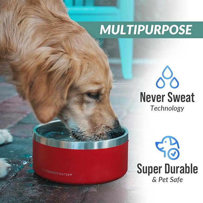 Coldest Dog Bowl - Anti Rust Metal, Non Slip, 3 Layers Insulated Stainless Steel Dog Bowls - Spill Proof & Heavy Duty - Water Bowl for Dogs, Cats & Pets, Dish Washer Safe (21 oz, Stealth Black)