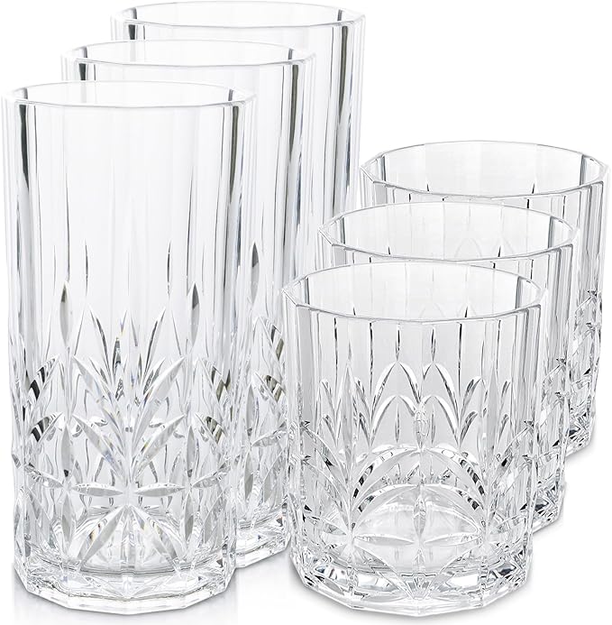 BELLAFORTE Shatterproof Tritan Plastic Drinking Glasses. 13oz & 18oz Water Glasses Set of 6 - Myrtle Beach Glasses Drinking - Unbreakable Tumblers for Parties - BPA Free, Dishwasher Safe (Clear)