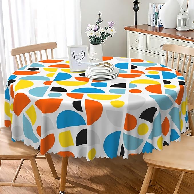 Laeacco 42 Inch Geometric Round Tablecloth Colorful Sector Circular Pattern Modern Abstract Art Print Table Cloth Washable Waterproof Wrinkle Free Table Cover for Kitchen Dining Picnic Party Decor
